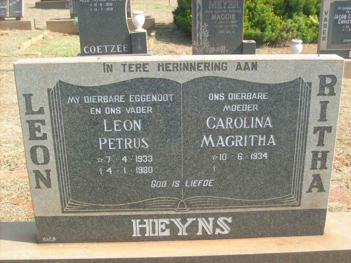 HEYNS Leon Petrus 1933-1980 &amp; Carolina Magritha 1934-
