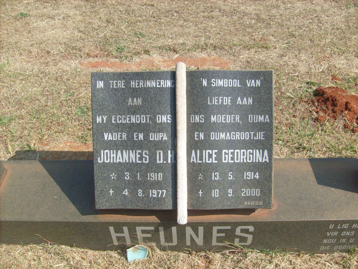 HEUNES Johannes D.H. 1910-1977 &amp; Alice Georgina 1914-2000
