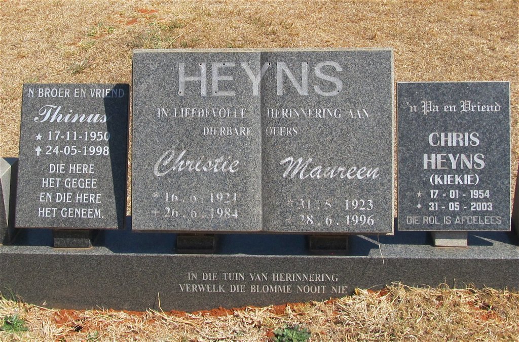 HEYNS Christie 1921-1984 &amp; Maureen 1923-1996 :: HEYNS Thinus 1950-1998 :: HEYNS Chris 1954-2003