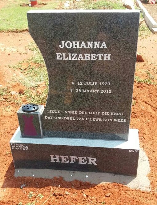 HEFER Johanna Elizabeth 1923-2015