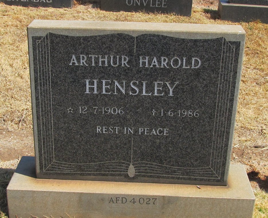 HENSLEY Arthur Harold 1906-1986