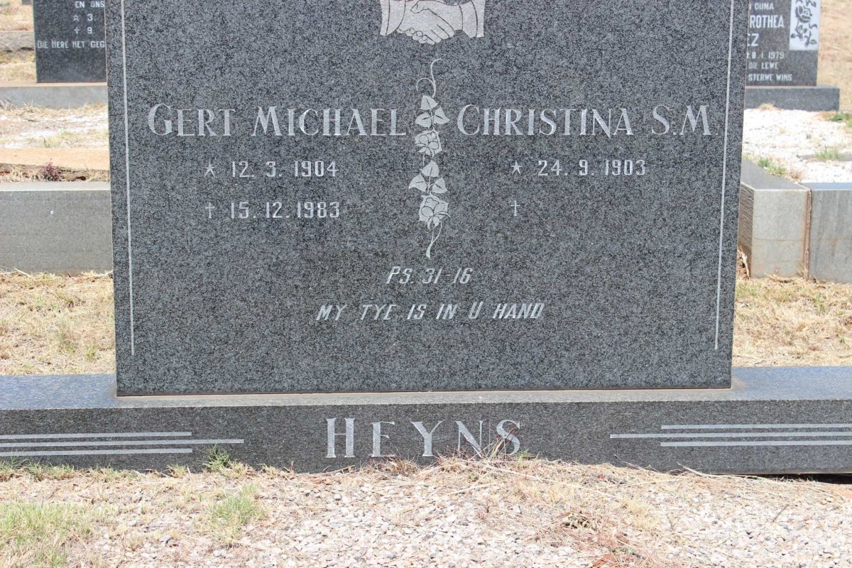 HEYNS Gert Michael 1904-1983 &amp; Christina S.M. 1903-