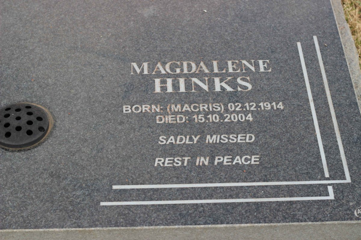 HINKS Magdalena nee MACRIS 1914-2004