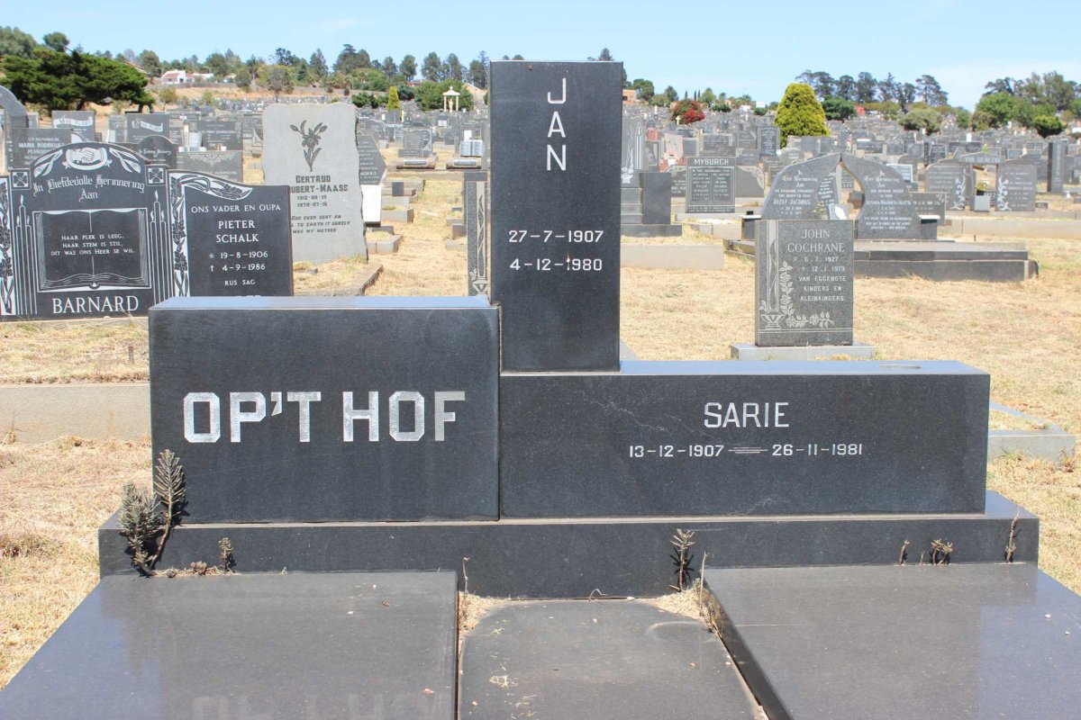 HOF Jan, Op't 1907-1980 &amp; Sarie 1907-1981