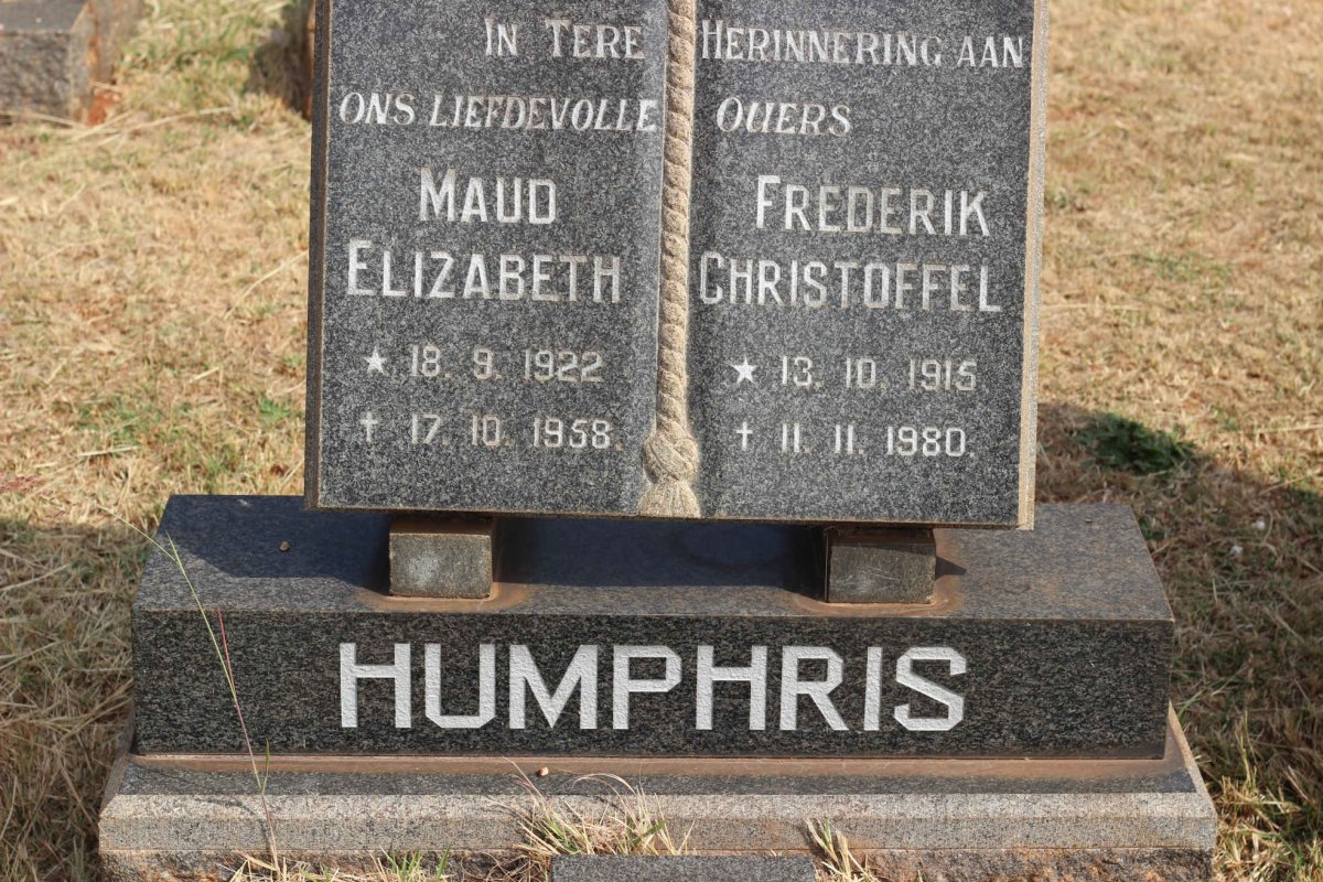 HUMPHRIS Frederik Christoffel 1915-1980 &amp; Maud Elizabeth 1922-1958