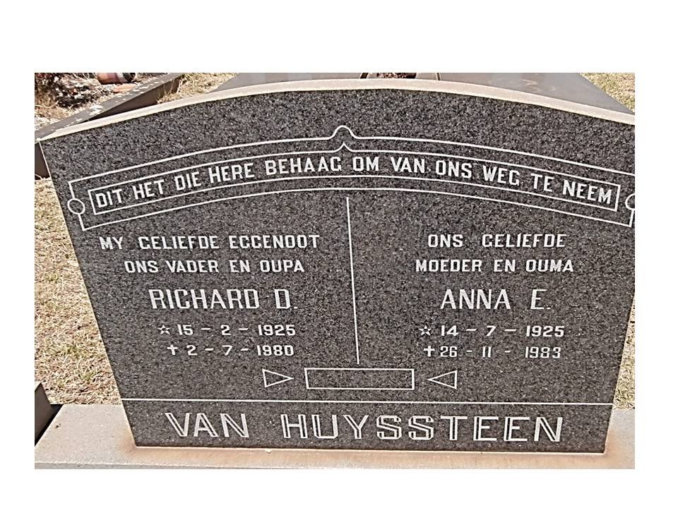 HUYSSTEEN Richard D., van 1925-1980 &amp; Anna E. 1925-1983