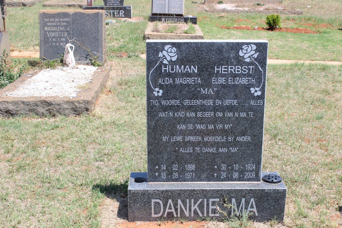 HUMAN Alida Magrieta 1898-1971 :: HERBST Elsie Elizabeth 1924-2009