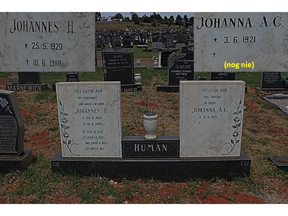 HUMAN Johannes H. 1920-1988 &amp; Johanna A.C. 1921-