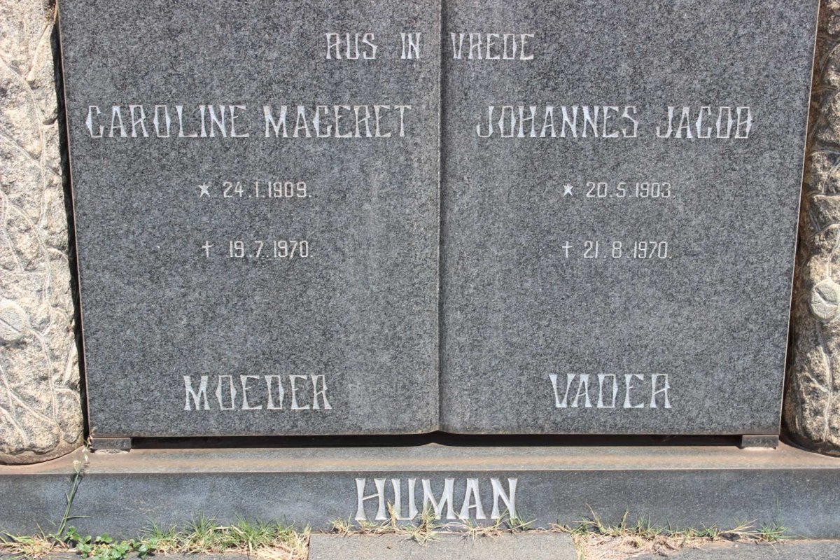 HUMAN Johannes Jacob 1903-1970 &amp; Caroline Mageret 1909-1970