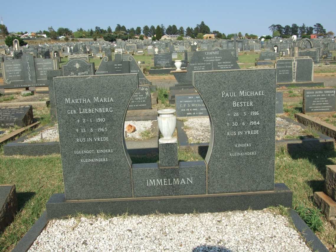 IMMELMAN Paul Michael Bester 1916-1984 &amp; Martha Maria LIEBENBERG 1910-1965