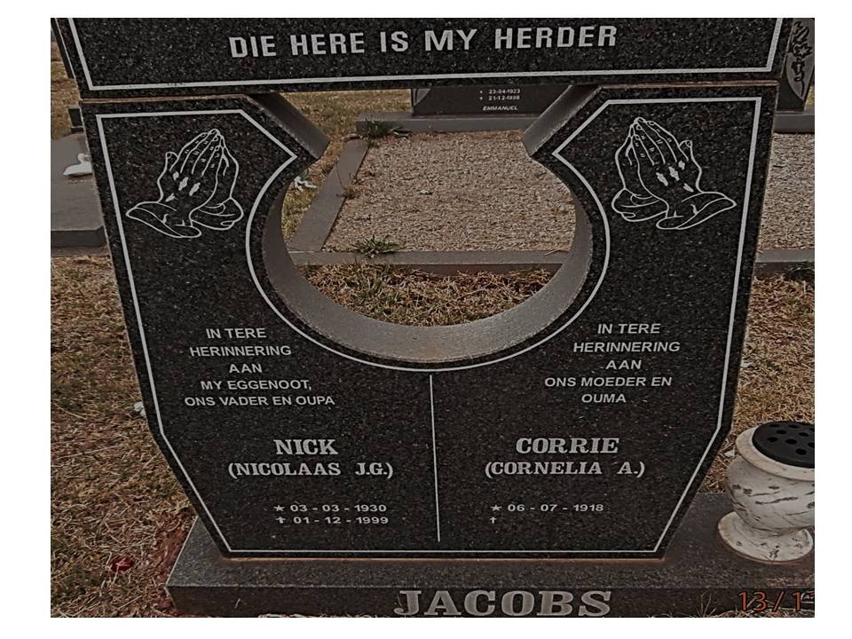 JACOBS Nicolaas J.G. 1930-1999 &amp; Cornelia A. 1918-