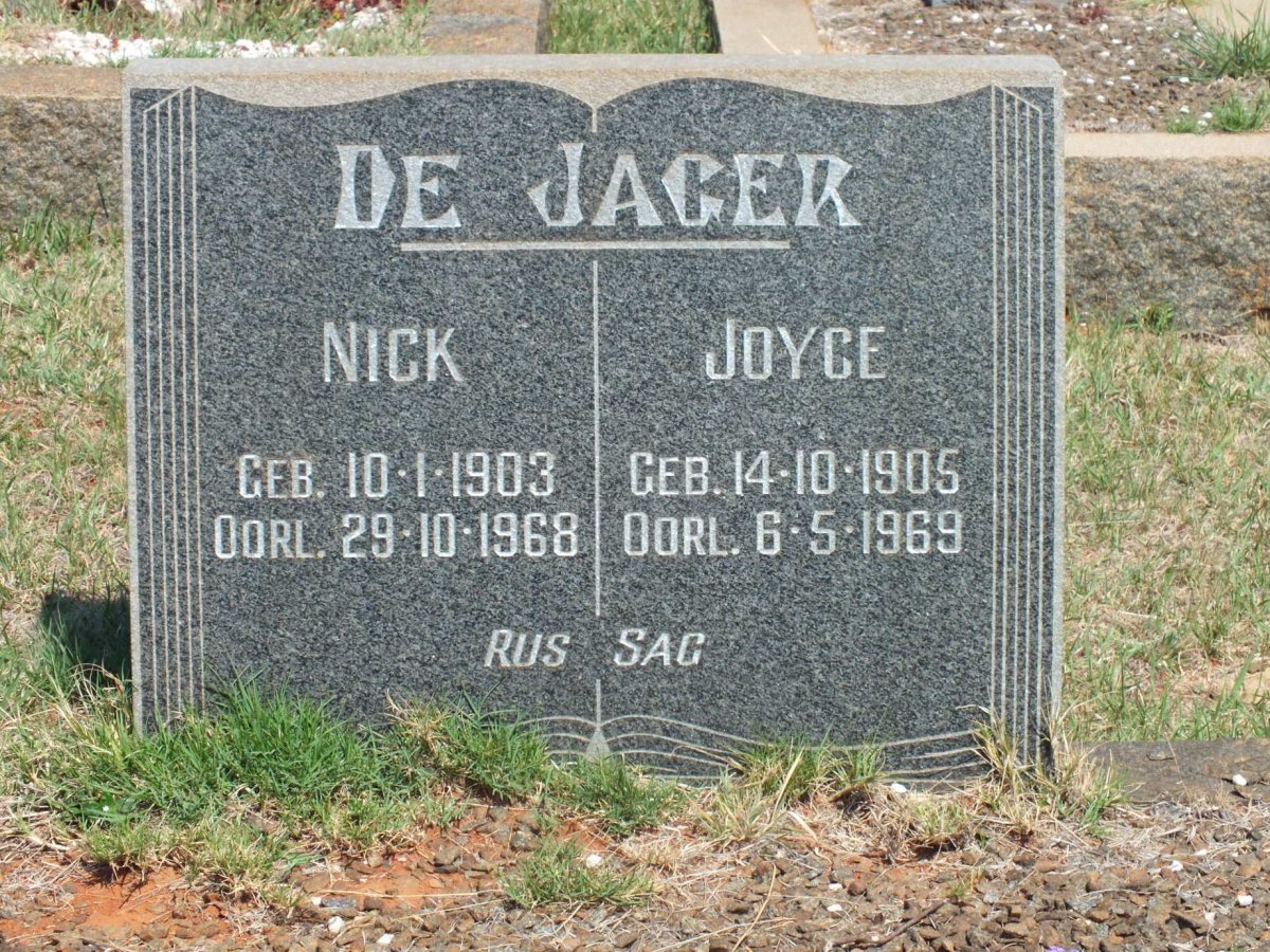 JAGER Nick, de 1903-1968 &amp; Joyce 1905-1969