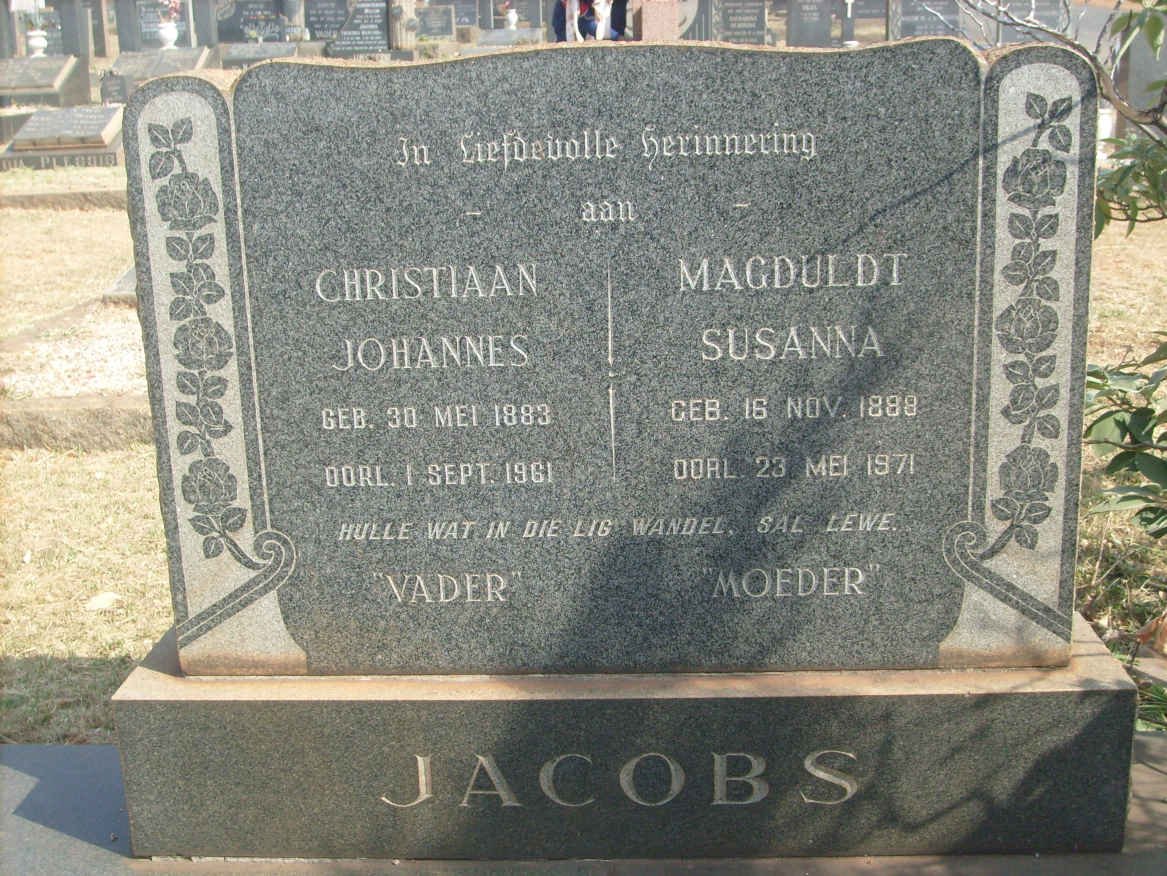 JACOBS Christiaan Johannes 1883-1961 &amp; Magduldt Susanna 1888-1971