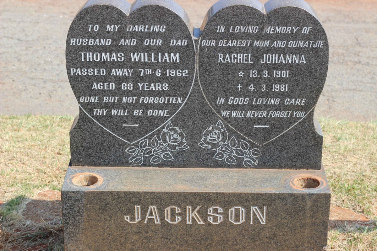 JACKSON Thomas William -1962 &amp; Rachel Johanna 1901-1981