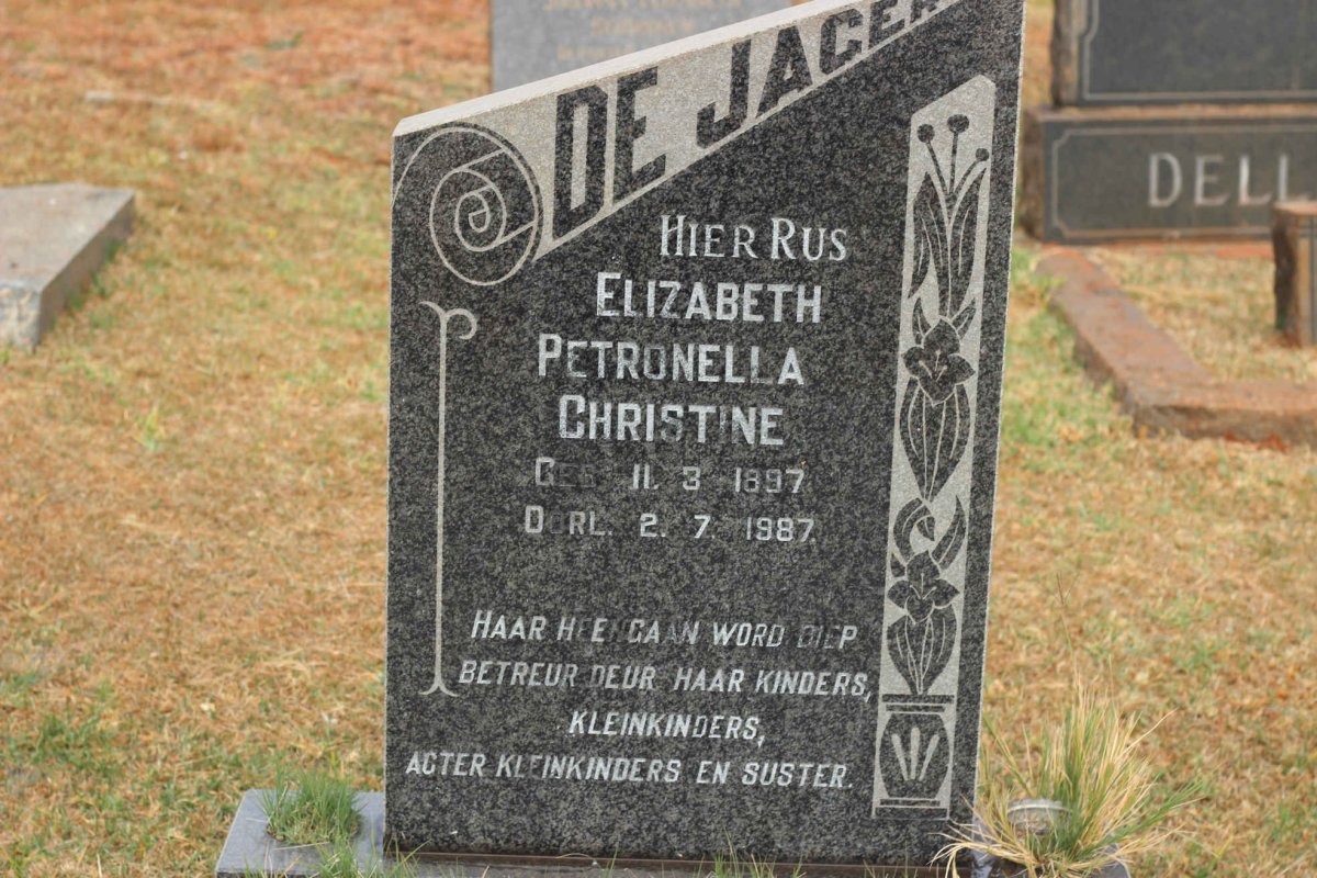 JAGER Elizabeth Petronella Christine, de 1897-1987