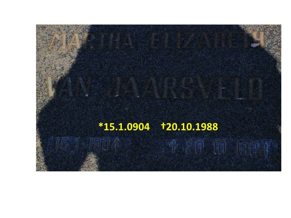 JAARSVELD Martha Elizabeth, van 1904-1988