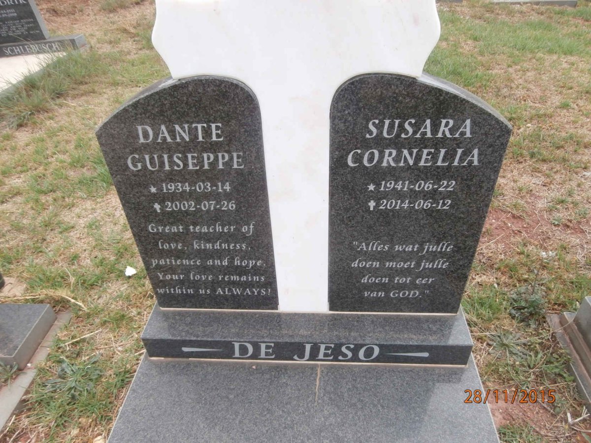 JESO Dante Guiseppe, de 1934-2002 &amp; Susara Cornelia 1941-2014