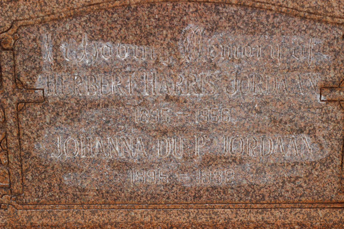 JORDAAN Herbert Harris 1895-1956 &amp; Johanna du P. 1895-1982