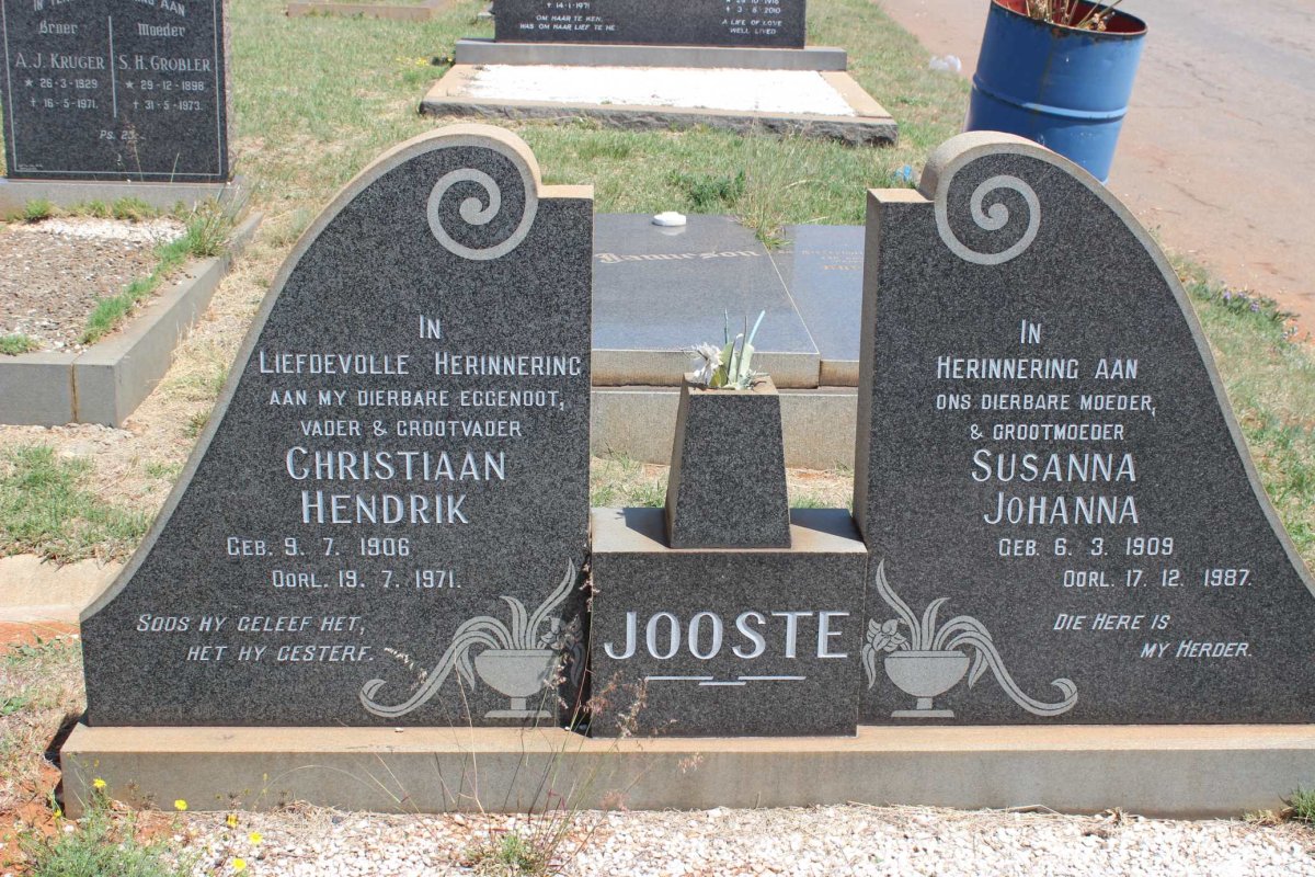 JOOSTE Christiaan Hendrik 1906-1971 &amp; Susanna Johanna 1909-1987
