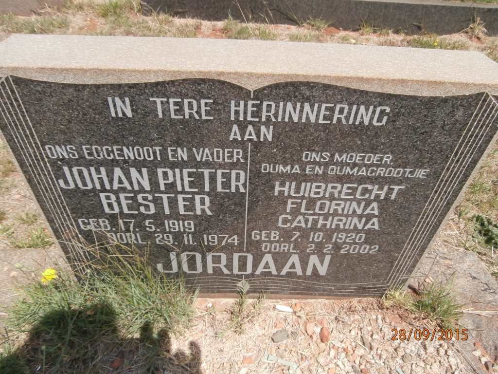 JORDAAN Johan Pieter Bester 1919-1974 &amp; Huibrecht Florina Cathrina 1920-2002