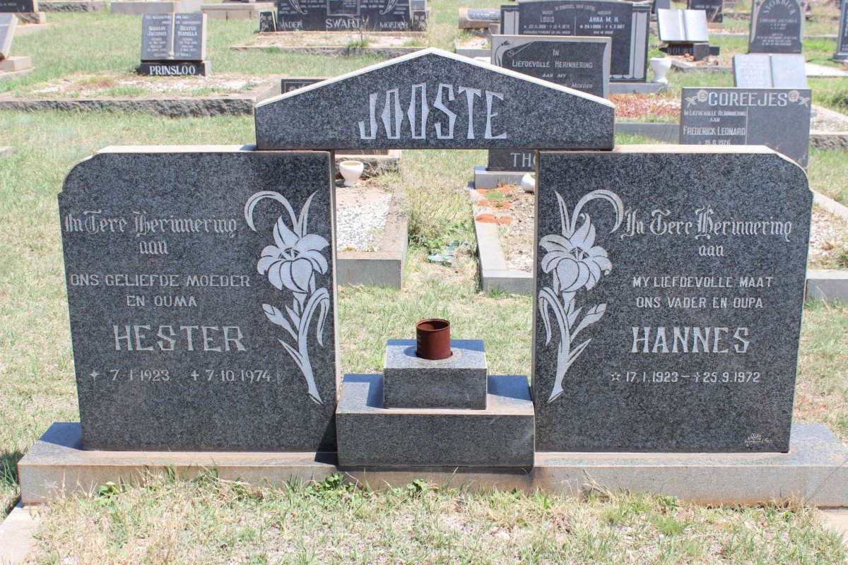 JOOSTE Hannes 1923-1972 &amp; Hester 1923-1974