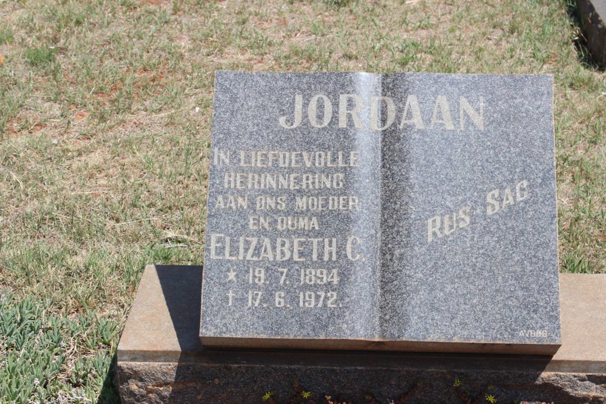 JORDAAN Elizabeth C. 1894-1972