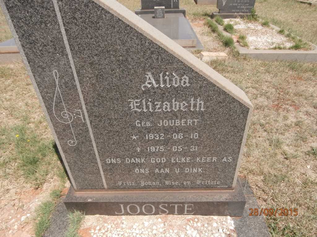 JOOSTE Alida Elizabeth nee JOUBERT 1932-1975