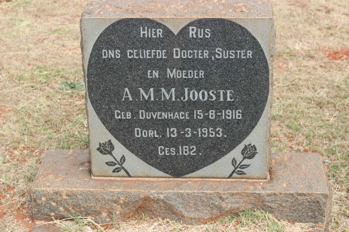JOOSTE A.M.M. nee DUVENHAGE 1916-1953