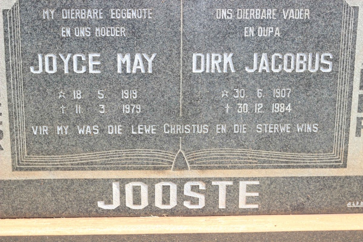 JOOSTE Dirk Jacobus 1907-1984 &amp; Joyce May 1919-1979