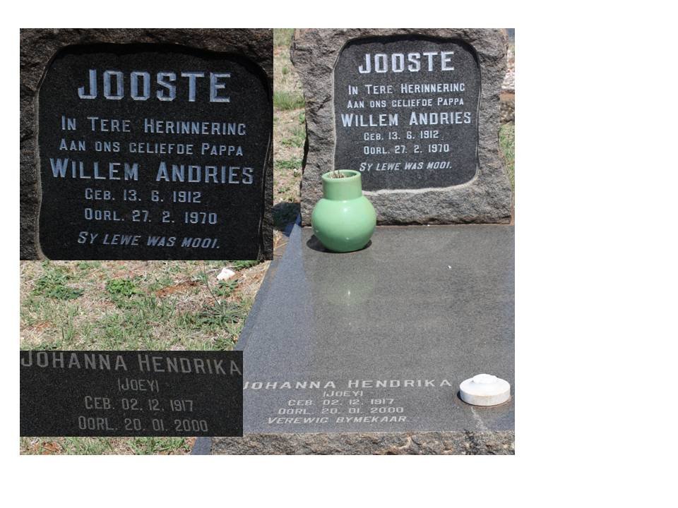 JOOSTE Willem Andries 1912-1970 &amp; Johanna Hendrika 1917-2000