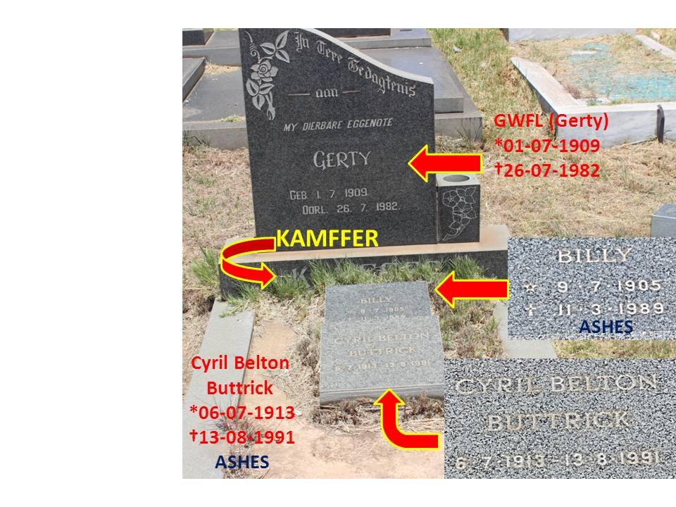 KAMFFER G.W.F.L. 1909-1982 :: BUTTRICK Billy 1905-1989 :: BUTTRICK Cyril Belton 1913-1991