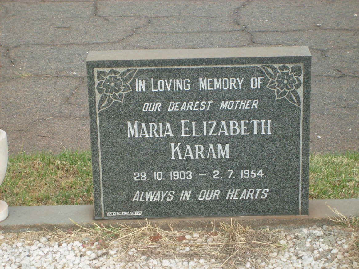 KARAM Maria Elizabeth 1903-1954