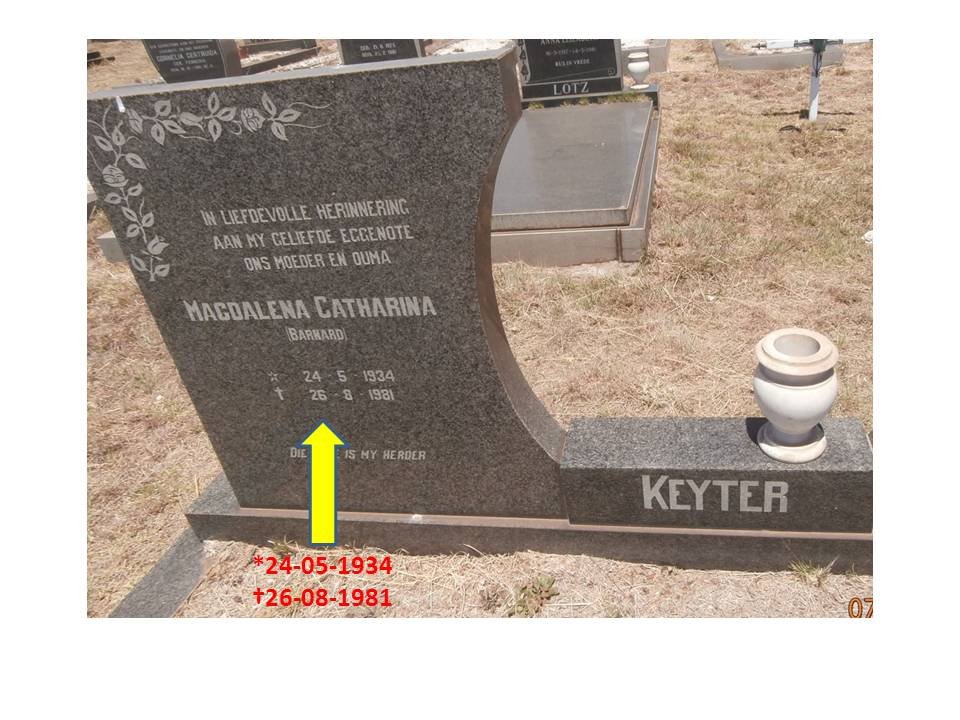 KEYTER Magdalena Catharina nee BARNARD 1934-1981