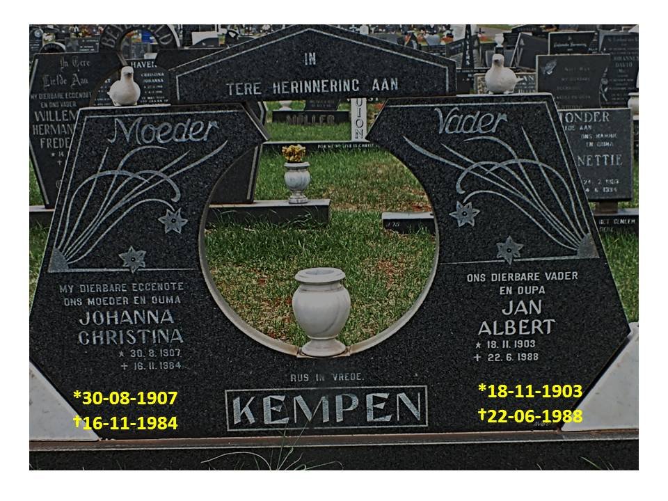 KEMPEN Jan Albert 1903-1988 &amp; Johanna Christina 1907-1984
