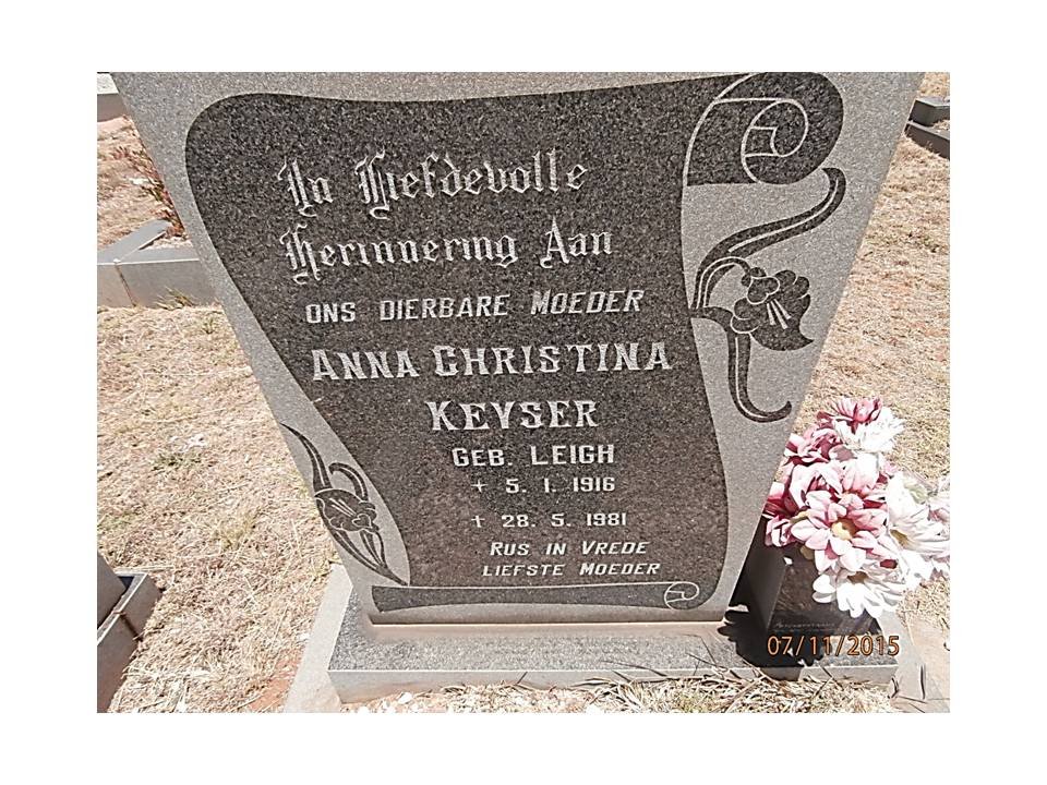 KEYSER Anna Christina nee LEIGH 1916-1981