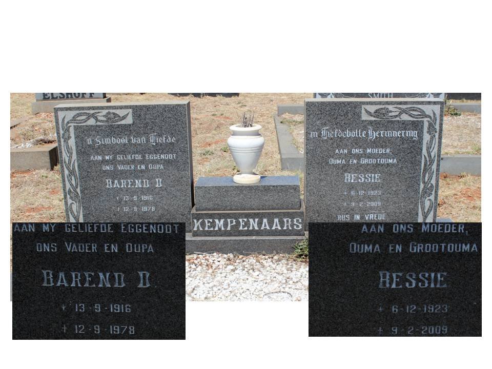 KEMPENAARS Barend D. 1916-1978 &amp; Bessie 1923-2009