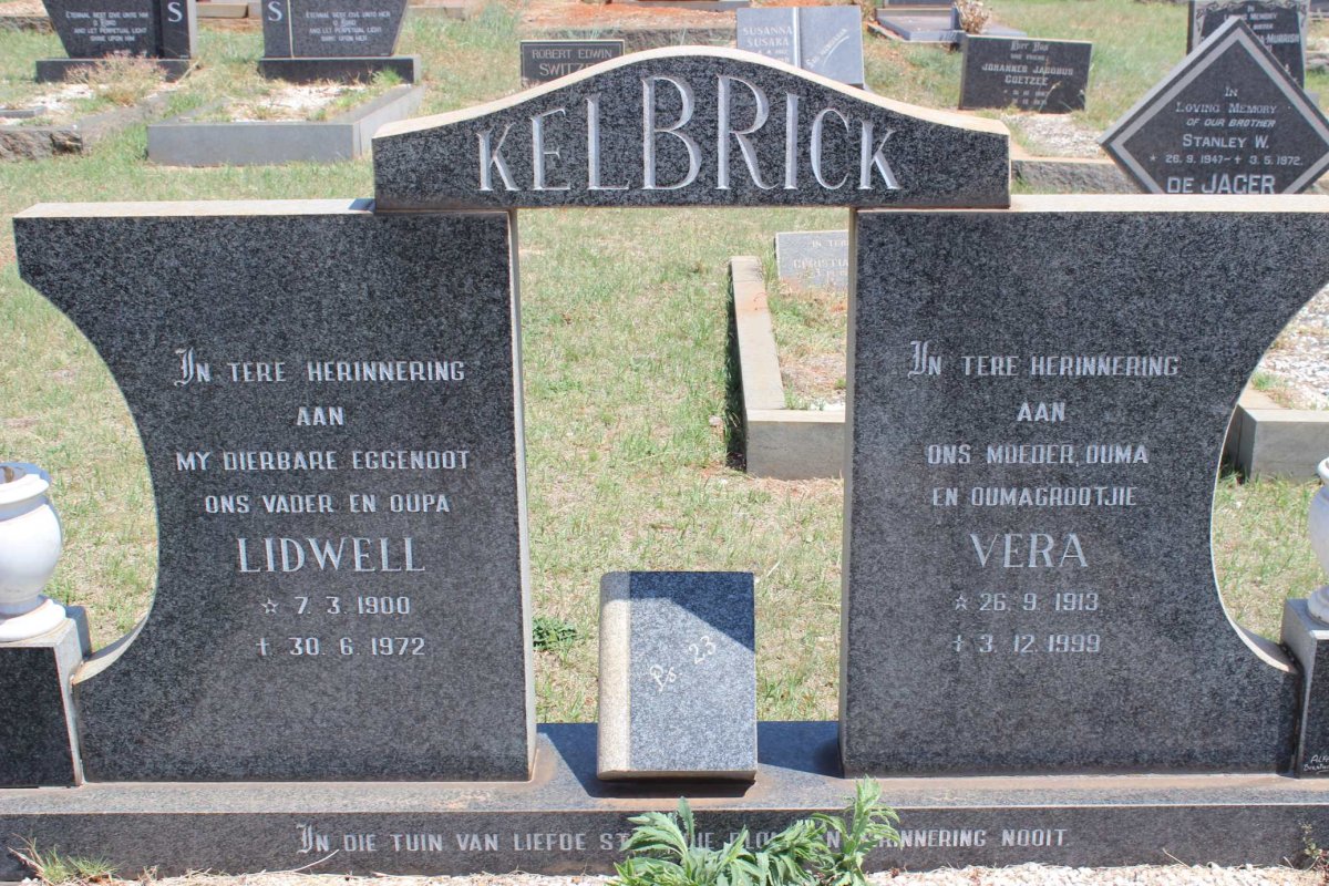 KELBRICK Lidwell 1900-1972 &amp; Vera 1913-1999