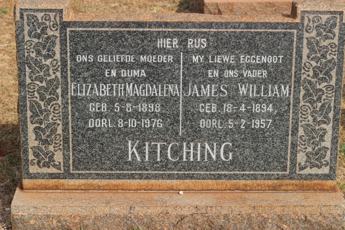 KITCHING James William 1894-1957 &amp; Elizabeth Magdalena 1898-1976