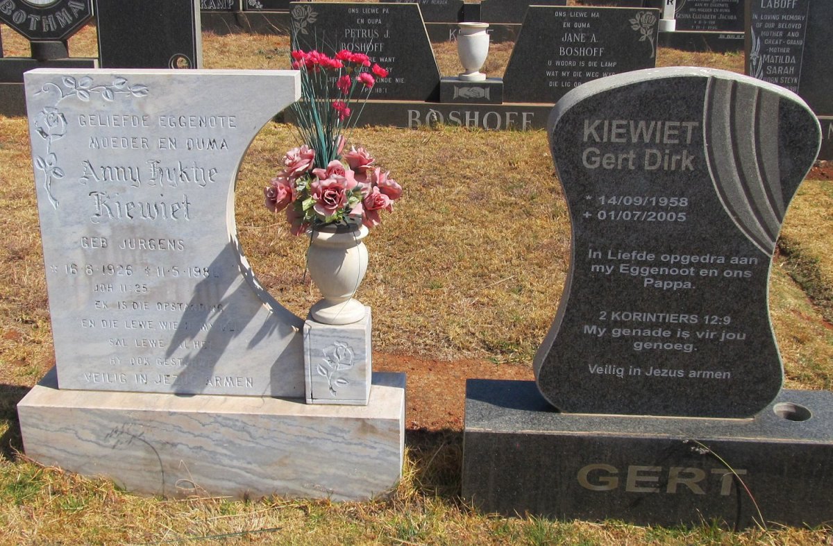 KIEWIET Gert Dirk 1958-2005 :: KIEWIET Anny Kuktje nee JURGENS 1926-1986