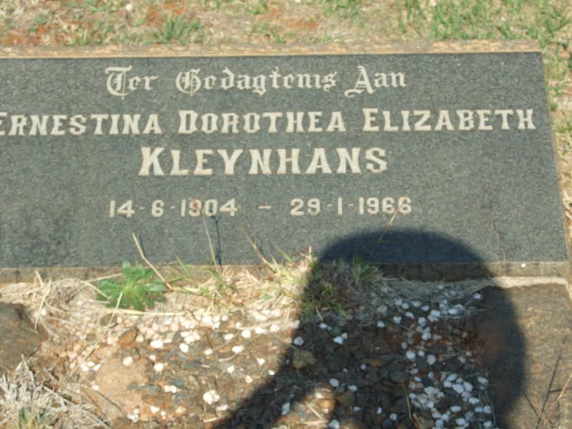 KLEYNHANS Ernestina Dorothea Elizabeth 1904-1966