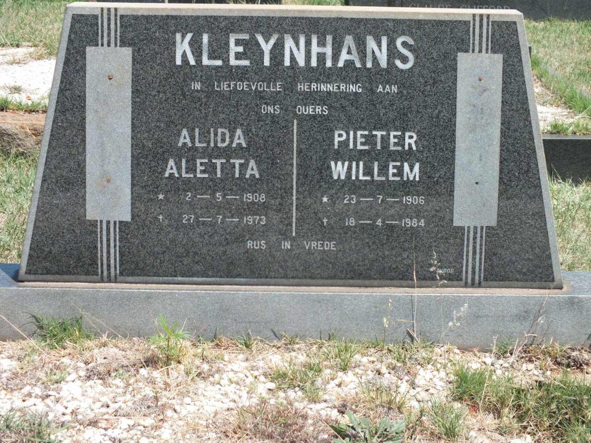 KLEYNHANS Pieter Willem 1906-1984 &amp; Alida Aletta 1908-1973