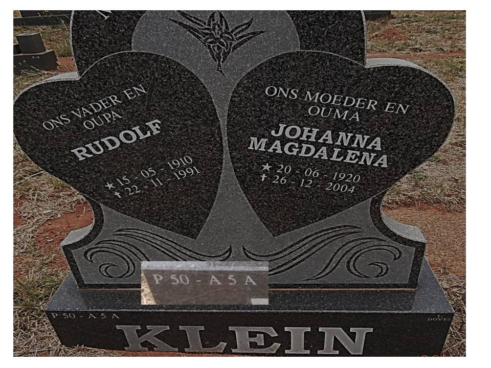 KLEIN Rudolf 1910-1991 &amp; Johanna Magdalena 1920-2004