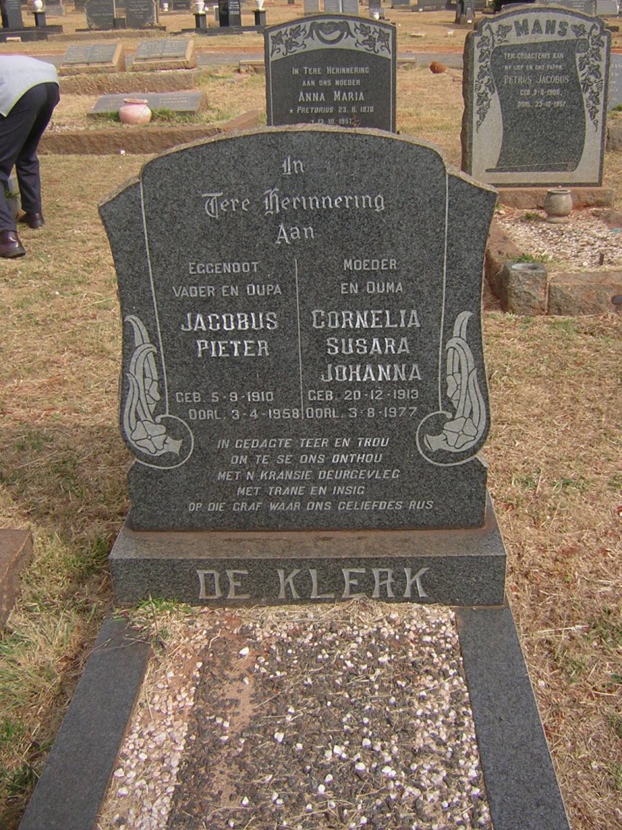 KLERK Jacobus Pieter, de 1910-1958 &amp; Cornelia Susara Johanna 1913-1977