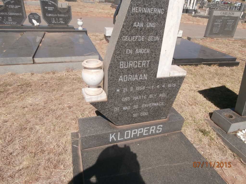 KLOPPERS Burgert Adriaan 1958-1979