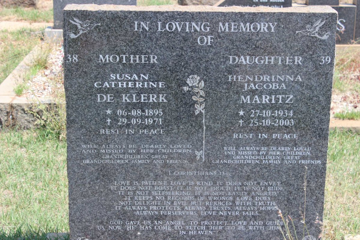 KLERK Susan Catherine, de 1895-1971 :: MARITZ Hendrinna Jacoba 1934-2003