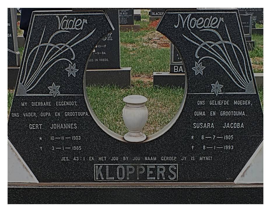 KLOPPERS Gert Johannes 1903-1985 &amp; Susara Jacoba 1905-1993