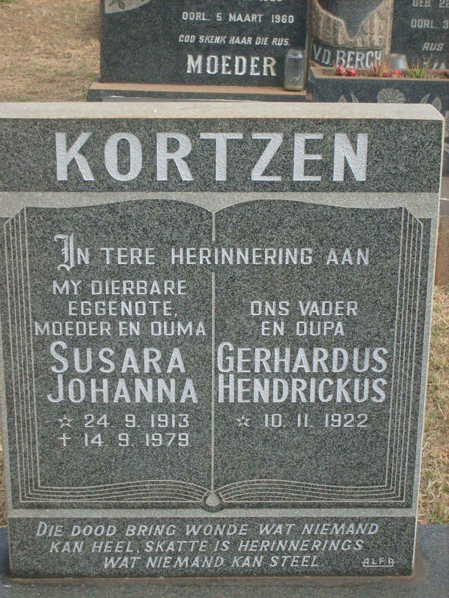 KORTZEN Gerhardus Hendrickus 1922- &amp; Susara Johanna 1913-1979