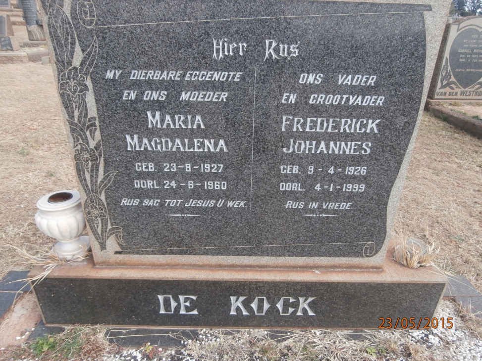 KOCK Frederick Johannes, de 1926-1999 &amp; Maria Magdalena 1927-1960