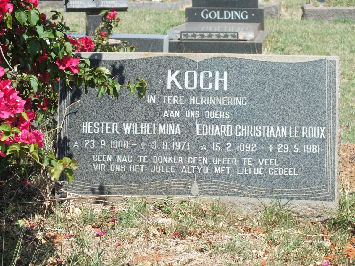 KOCH Eduard Christiaan Le Roux 1892-1981 &amp; Hester Wilhelmina 1900-1971