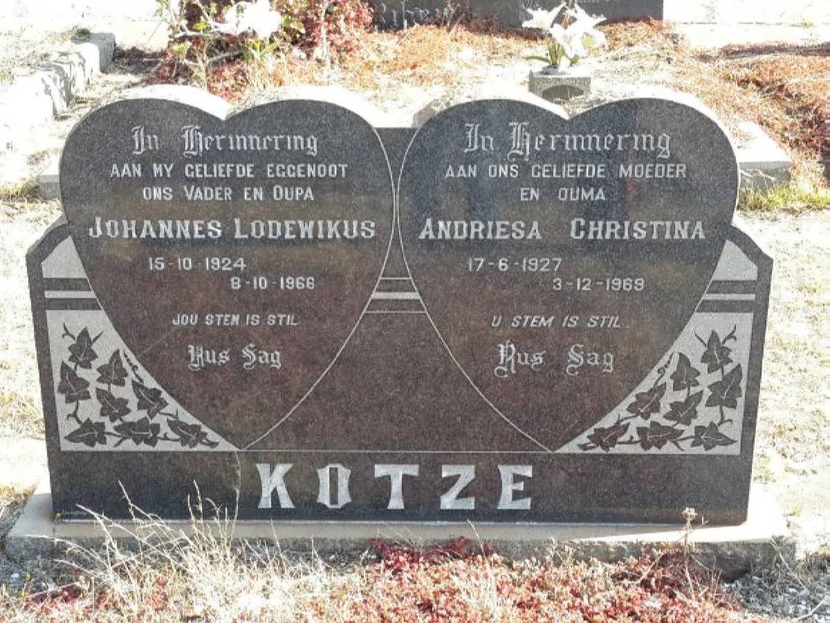KOTZE Johannes Lodewikus 1924-1966 &amp; Andriesa Christina 1927-1969